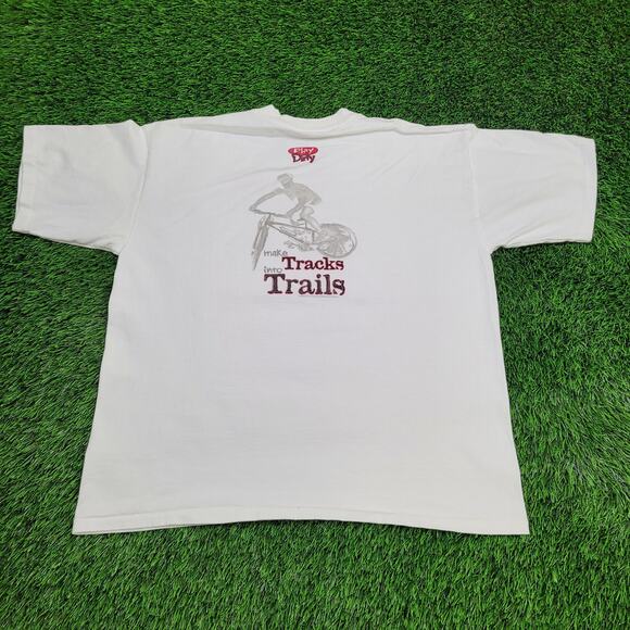 Vintage 90s Bicycle Dirt Bike Shirt Large 24x26 The Aussie T Company Tag Cotton - Picture 1 of 14